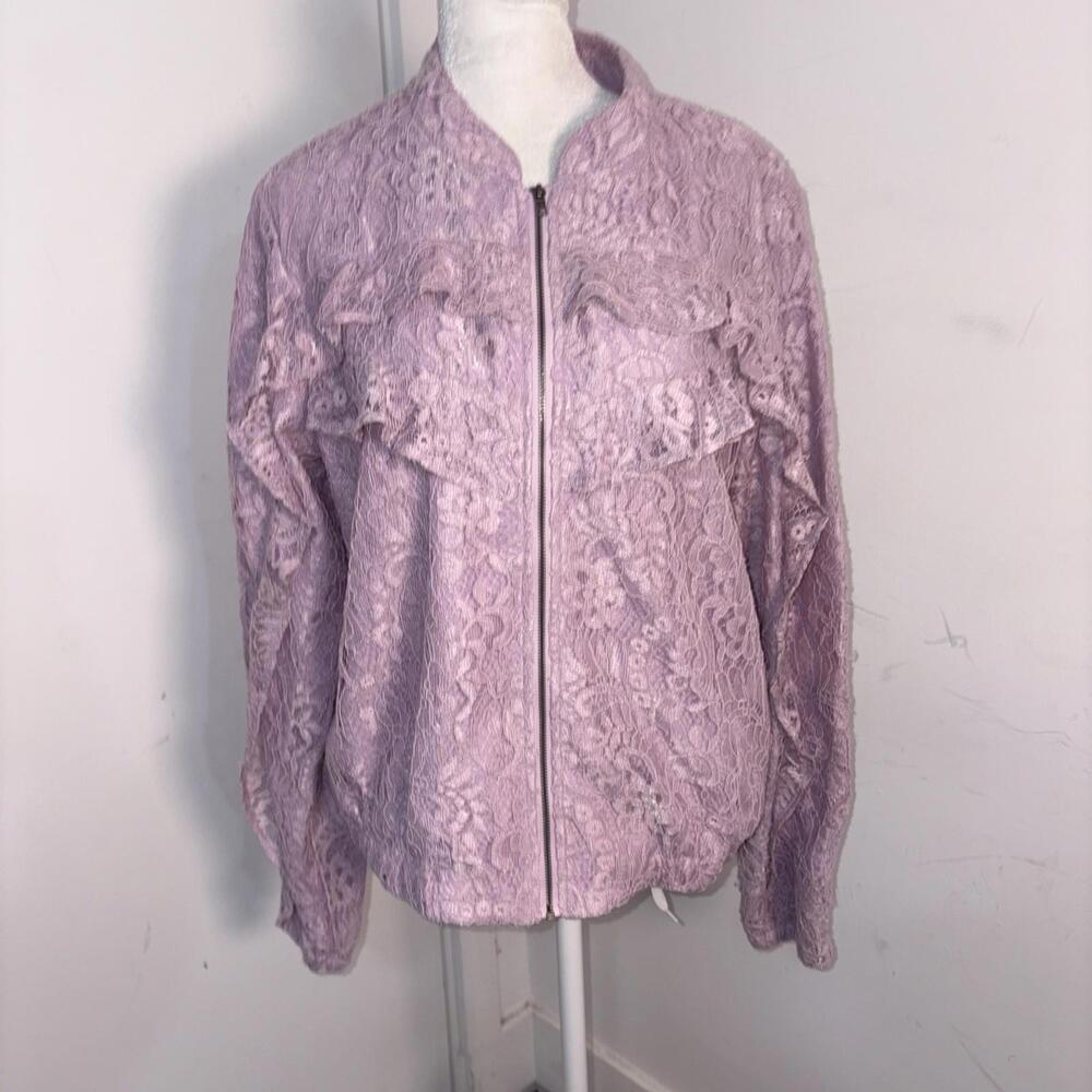 Nanette Lepore Light Purple Floral Lace Overlay Bomber Zip Jacket Size 14